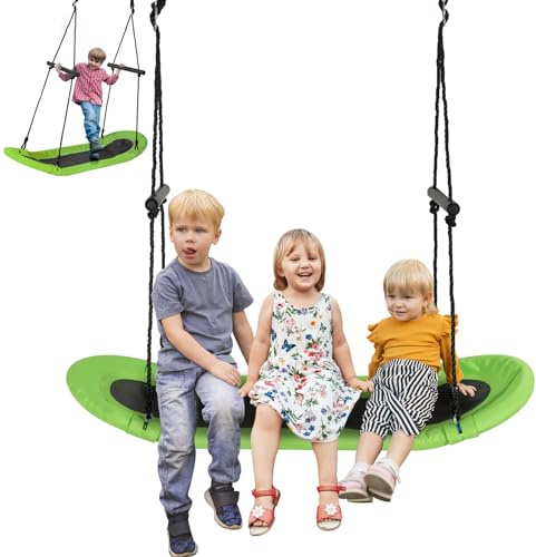 DREAMADE Balançoire de Surf pour Enfants avec Mains Courantes, Balançoire Nid d’Oiseau Ovale avec Hauteur Réglable 100-180CM, Charge Max150KG, Assis et Debout, pour Jardin,Camping,Balcon (Vert)