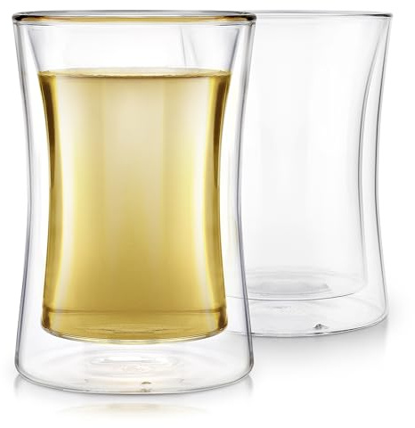Teabloom Modern Insulated Tasting Glass Cups - Set of 2 Double Walled Glasses (10 oz / 300 ml) - Milano Collection