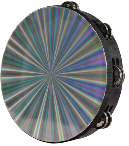 Radiant Tambourine 10 Inch Hand Held Tambourine Double Row Jingles Reflective Drum Percussion Musical Instrument for Adults Church KTV Party Dance