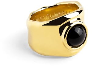SINGULARU - Anillo My Onyx. Latón Macizo con Acabado Baño de Oro de 18 Kt y Piedra Onix. Joyas para Mujer. Talla 10 a 20