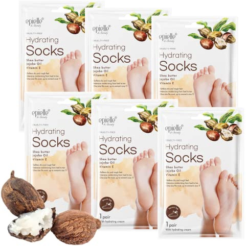 Epielle Hydrating Foot Mask 6 Pairs, Relieve and Soften with Shea Butter & Jojoba Oil, Deep Moisturizing Socks for Dry, Cracked Feet, Self Care Gifts for Women, Spa Kit, Mothers Day Gifts