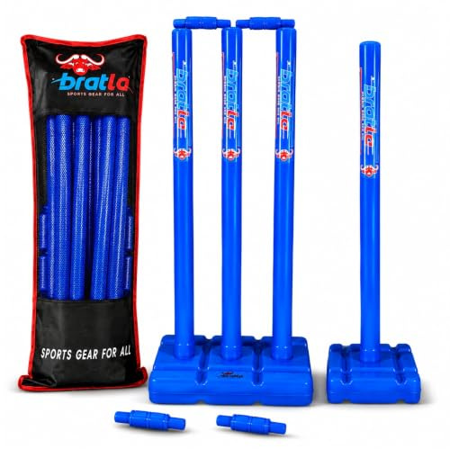 Bratla Cricket Best Buy CBB Stumps für Cricket – Blauer Wicket mit Zielstumpf-Set, Cricket-Stumps mit einer Basis aus Kunststoff, Cricket-Picket-Pickets mit verschiedenen Oberflächen
