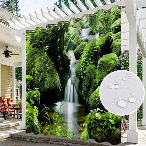 SK Studio Outdoor Vorhang Wetterfest, 2er Set Wasserdicht Sichtschutz Sonnenschutz mit Wasserfall-Walddruckmuster für Balkon Terrasse Veranda Stil 9, 264x183cm