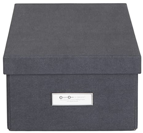 BIGSO KARIN kleine Aufbewahrungsbox mit Deckel – stabiler Organizer aus Faserplatte und Papier in Leinenoptik – praktische Faltbox mit Etikettenrahmen für extra Stauraum – schwarz