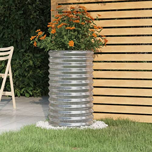 homiuse Pot de fleurs en acier revêtu par pulvérisation - 40 x 40 x 68 cm - Argenté - Jardinière surélevée en métal - Grand bac à plantes d'extérieur - XXL