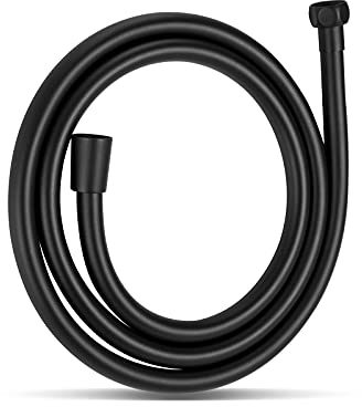 OFFO PVC Smooth Shower Pipe with High Pressure Hose for Bath Taps Replacement, Matte Black, 1.5m