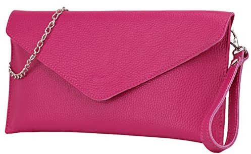 SH Leder Echtleder Clutch Umhängetasche kleine Tasche elegant Abendtasche in genarbt Rindleder mit Tragkette 31,5x16,5cm Saya G369