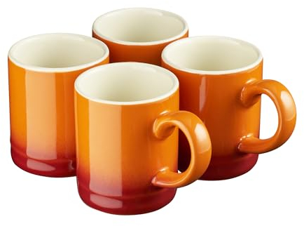 Cooks Professional 4 Piece Espresso Coffee Cup Set | Dishwasher & Microwave Safe Durable Stoneware Stylish Colourful Graduated Design Mini Drinking Mugs | 100ml Capacity | Orange