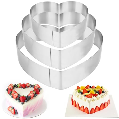 Fonyet Anelli per Torte a Forma di Cuore 3 PCS Anello per Torta in Acciaio Inox 10/15/20 cm Anelli stampi per Mousse, Preparazione di Torte e pasticcini