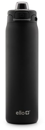 Ello Pop & Fill 22oz Stainless Steel Water Bottle with Quick Fill Technology, Double Walled and Vacuum Insulated Metal, Leak Proof Locking Lid, Sip and Chug, Reusable, BPA Free, Black