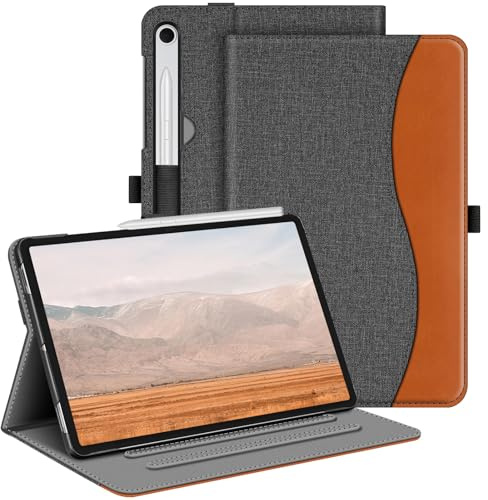 FINTIE Coque pour Samsung Galaxy Tab S10 Lite 10.9 Pouces 2025 et Galaxy Tab S10 FE/S9 FE 10.9”/S9 11”, Housse Multipositions, Etui avec Poche de Document, Sommeil/Réveil Auto, Gris Denim
