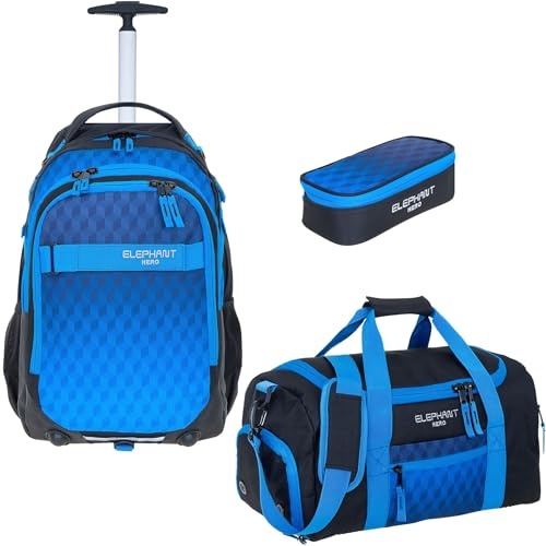 Elephant 3 Teile Set Trolley Schultrolley Rucksack 12869 Dark Blue Cube TSM | Schultrolley Schulranzen Trolly Jungen Mädchen Rucksacktrolley Box Schulsporttasche Rcsack mit Rollen Schultasche
