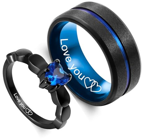 OTXIXTO Anillos de Promesa Personalizados para Parejas Acero Inoxidable Alianzas de Matrimonio Hombre Mujer Grabado Nombre Texto Set Anillos de Compromiso Regalos para San Valentín Ajuste Cómodo (C2)