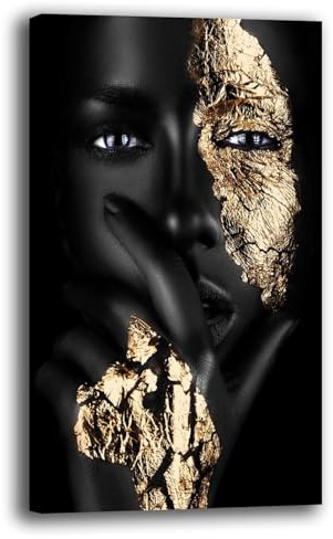 Printerland Quadro Moderno Verticale Donna Effetto Oro Nero Quadri moderni soggiorno da Parete XXL grande Stampa su tela Canvas Decorazione Murale muro Arredo Camera da letto Cucina (12, 40x70 cm)