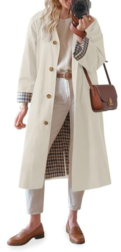 Tankaneo Womens Long Trench Coat Single Breasted Oversized Windproof Overcoat Fashion Outerwear