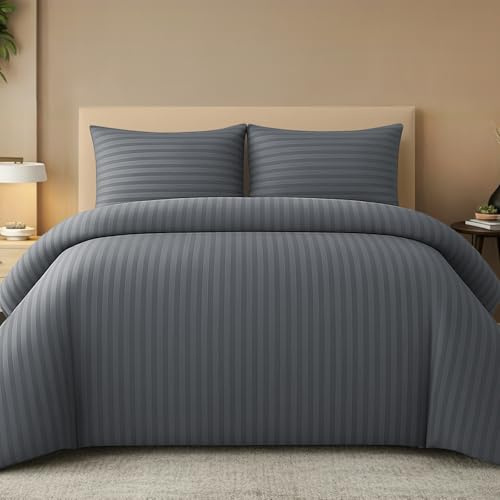 Pamposh Satin Streifen Einzelbettbezug Set - Prämie Hotel Qualität Bettbezug Bettwäsche Sets - Hypoallergene Ultraweiche Mikrofaser Bettwäsche Set (Einzel (135 x 200 cm))