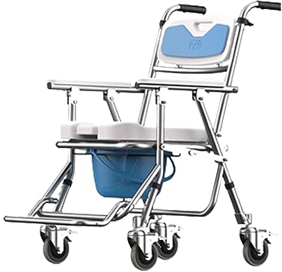MaGiLL Toilettenstuhl mit Rädern, Mobilitäts-3-in-1-Toilettenstuhl, mit gepolsterter Rückenlehne und PP-Armlehne, 100 kg belastbar, für ältere Menschen mit Behinderung