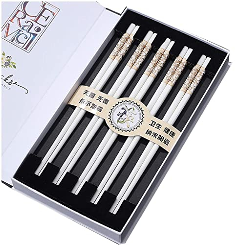Set regalo di bacchette in porcellana da 10 paia con custodia, confezione regalo di bacchette riutilizzabili per sushi giapponese, bacchette cinesi premium di lusso in porcellana, lavabile in la