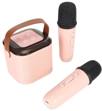 Mini Karaoke Machine, Speaker with 2 Wireless Microphone, Portable Home Party Karaoke, for Toddlers Girls Boys Teens Students Adults (Roseate)