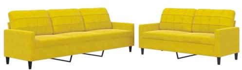 vidaXL 2-TLG. Sofagarnitur mit Kissen Gelb Samt, Sofa, Fernsehsessel, Sessel, Sofa Set, Relaxsofa, Samtsofa, Wohnzimmermöbel, Sofa gepolstert, Couch