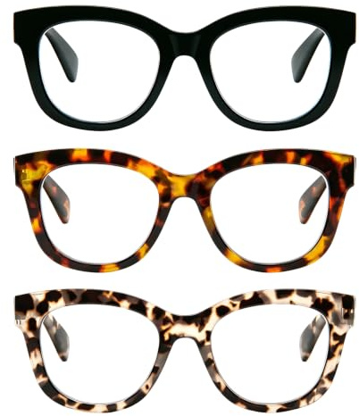 MMOWW 3 Pack Runden Lesebrille Federscharnier Blaues Licht Blocking für Damen und Herren +2.0