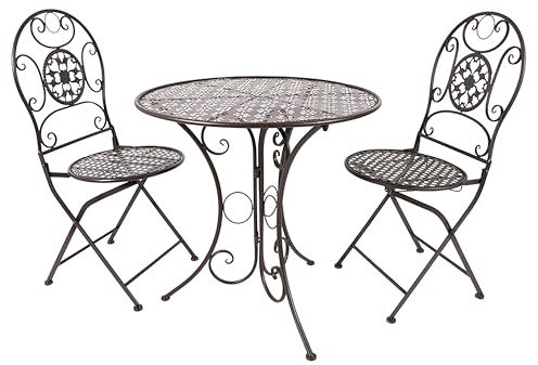 Kobolo Metalltischset Gartentischset Tisch und Zwei Stühle aus Braun