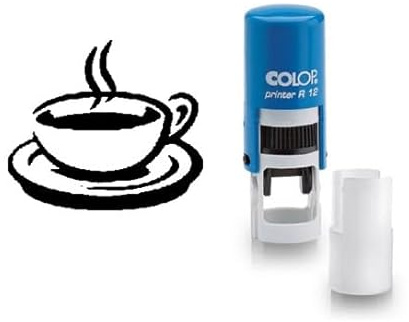 Timbro a forma di tazza di caffè, timbro per carte fedeltà, inchiostro nero autoinchiostrante, circa 11 mm, con copertura antipolvere a mano