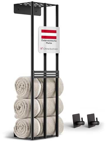 ProfoundGear Handtuchhalter Wand ohne Bohren, Schwarz, 72,5 cm – Wandmontage selbstklebend & hängend – Wandregal Badezimmer aus Metall für kleine & große Handtücher