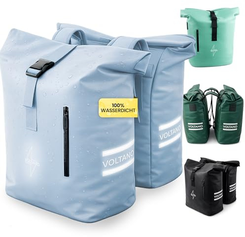 Voltano Fahrradtaschen für Gepäckträger 48 Liter 2er Set Rolltop - Eisblau