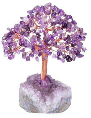 Jovivi Albero della Vita in Cristallo con Base in Geode Ametista, Cristalli e Pietre Decorazione Ornamento Soprammobile Portafortuna - Pietra Viola