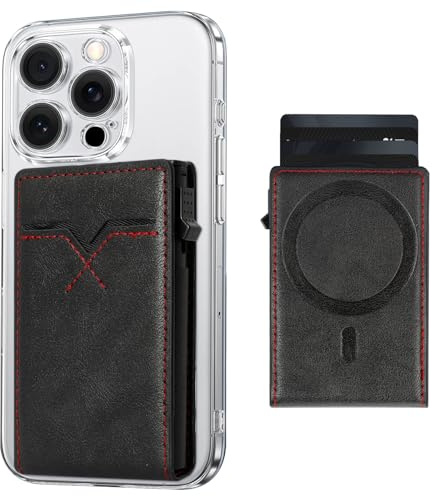Valveric Magsafe Smart Wallet – Portmonee Herren mit RFID-Schutz, Magnetische Slim Geldbörse mit 8 Kartenfächern, kompatibel mit iPhone 16/15/14/13/12, Kartenetui aus Leder, Wallets for Men – Schwarz