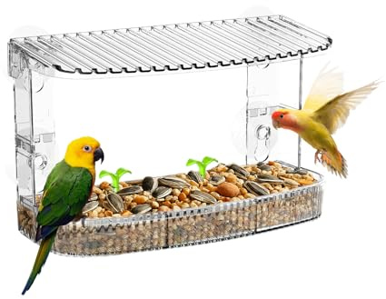 Window Bird Feeder for Outdoors, Non-Marking Transparent Wild Bird House for Garden Yard Elderly Kids Viewing Hummingbird Cardinal Bluebird (Suction Cup + Self-Adhesive Hooks)