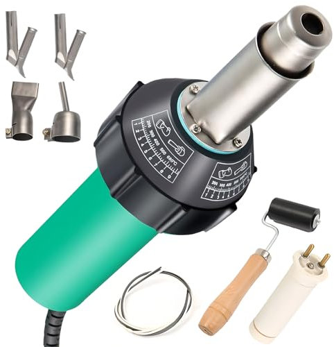 Pistola ad aria calda per saldatura in plastica da 1600 W, kit di saldatura per pavimenti con 4 punta di saldatura/1 nucleo di riscaldamento/1 asta rullo, intervallo di temperatura 30~700 °C