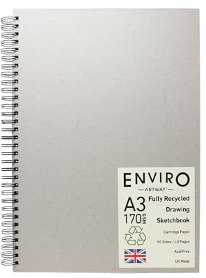 Artway Enviro - Carnet de croquis recyclé A3 - Portrait - 80 côtés/40 pages de papier à dessin recyclé 170g/m² - 100% recyclé