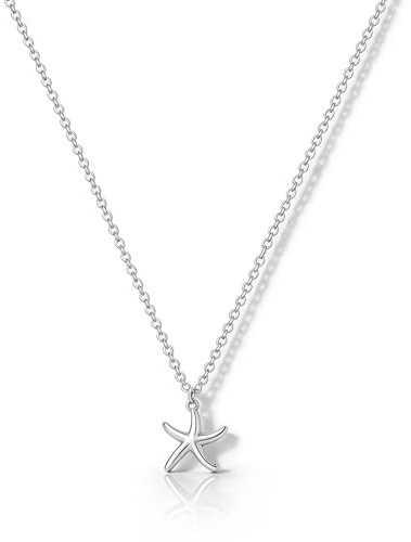HANLI Silver Necklaces for Women S925 Sterling Silver Plated Dainty Starfish Necklace Simple Everyday Jewelry