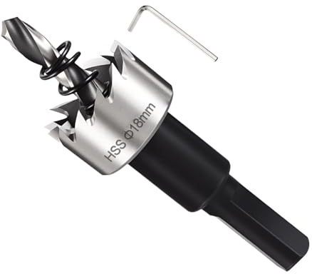 METALLIXITY Lochsägen-Set 18mm (11/16), 4241 Hochleistungsschnellarbeitsstahl-Lochsäge mit Zentrierbohrer, Innensechskantschlüssel und Feder - für Weichmetall, Holz, Kunststoff, Silber