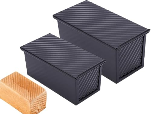 AXIM Pullman Lot de 2 moules à pain avec couvercle anti-adhésif pour pain fait maison Capacité de 0,5 kg Noir