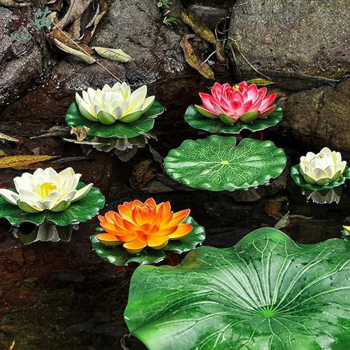 JACKANNA Lot de 5 nénuphars artificiels - Mini étang - Décoration de bassin - Fleurs flottantes pour aquarium, terrasse, jardin, piscine, jardin, étang (set 1)