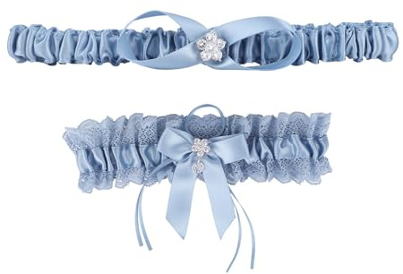Mikovivi 2uds Liga Encaje para Novia, Liga Nupcial Encaje Azul Elástica Accesorios Boda Elegantes para Mujer Suministros de Boda