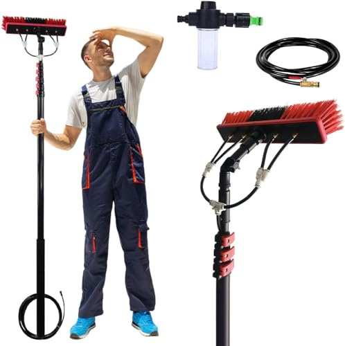 Spazzola telescopica per la pulizia dei vetri con dispenser di sapone, palo alimentato ad acqua per pannelli solari, tetti e attrezzature per la pulizia di camion