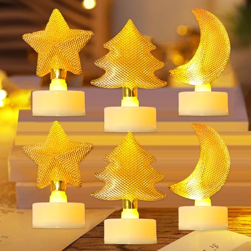 Bougies Chauffe-Plat LED,6 Pièces Bougies Sans Flamme,Décoration de Noël,Bougeoirs de Noël,Décoration de Table,pour la Maison,la Chambre,la Table