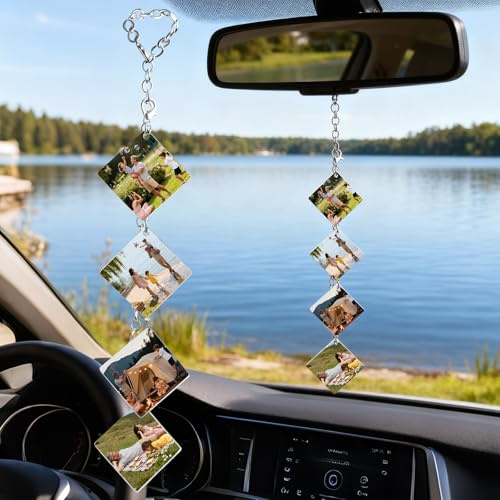 Personalisierter Autospiegel Anhänger mit Foto, Rückspiegel Anhänger Personalisiert für Auto Deko Innenraum, Fotogeschenke für Autofahrer, Männer und Frauen, Personalisierte Geschenke mit Foto