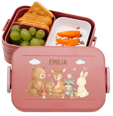 Bärenfreunde MEPAL Brotdose Spülmaschinenfest Kinder, Lunchbox mit Einsatz für perfekte Ordnung, Spülmaschine, Mikrowellengeeignet, personalisiert mit niedlichem Motiv (Waldtiere, rosa)