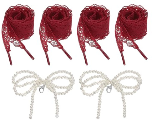QUARKZMAN 2 Pares De Cordones Planos Para Zapatos, 2.6 CM De Ancho 100 CM De Largo Cordones De Cinta Elegantes Cordones De Encaje Para Zapatos De Mujer Zapatillas, Rojo Vino