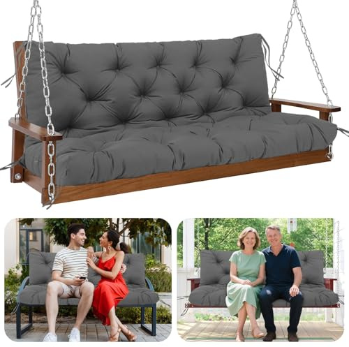 XJHZM Garden Swing Cushions 3 Seater Thick 12cm Swing Seat Cushions 150cm Waterproof Garden Bench Cushion with Back and Tie for Outdoor Garden Patio Furniture (Gray)
