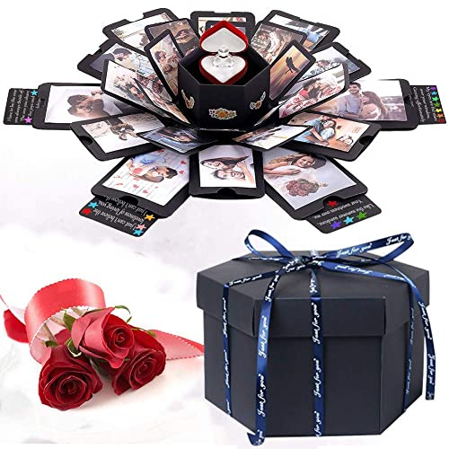 Garvee Kreative Explosionsbox DIY Fotoalbum – Personalisierbare Scrapbook Geschenkbox mit 6 Seiten – Perfekt für Geburtstag, Hochzeit, Jahrestag, Muttertag, Valentinstag – Überraschungsbox für Fotos,