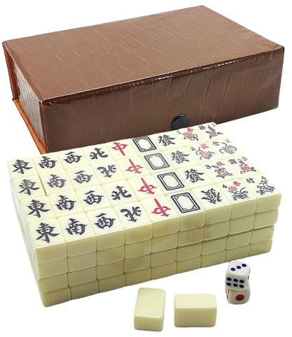 Mini Mahjong Set, Portable Travel Mahjong Tiles with 2 Dice and Carrying Case, 146 Tiles Chinese Traditional Mah Jong Board Game for Family Leisure Time Travel Indoor Outdoor Home Apartment Dorm