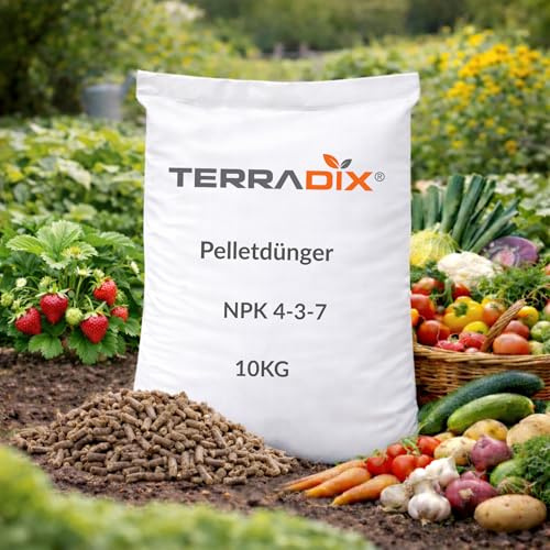 Pellet Dünger TERRADIX® – Organischer Langzeitdünger mit Calcium & Magnesium – Für Gemüse, Rasen, Hochbeet & Garten – Fördert Bodenleben & starke Pflanzen – Bio geeignet - NPK 4-3-7 (10 kg)