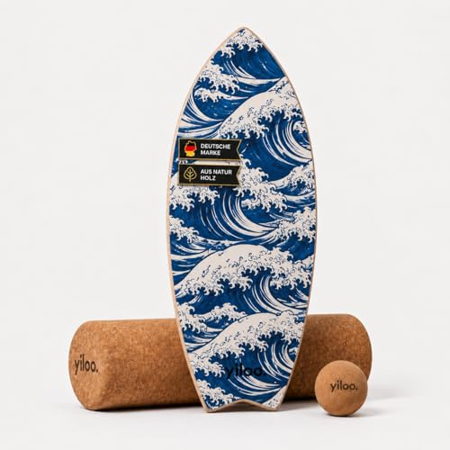 YILOO Hawaii Balance Board aus Holz – Gleichgewichtstrainer mit Rolle & Balance Ball – Handgefertigt & rutschfest für Core Training, Fitness, Surf & Koordination – bis 150 kg