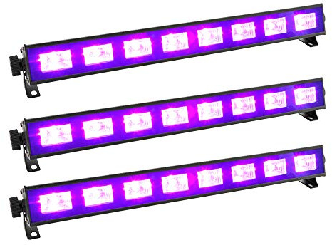BeamZ BUV93 UV Light Bar Set Package, 3 Units with 8X 3W UV LEDs Each, Wide-Angle Blacklight Bars, Plug & Play UV Disco Lighting for Parties, Clubs, DJs, Stage, Home Events, Wall Washer Bundle